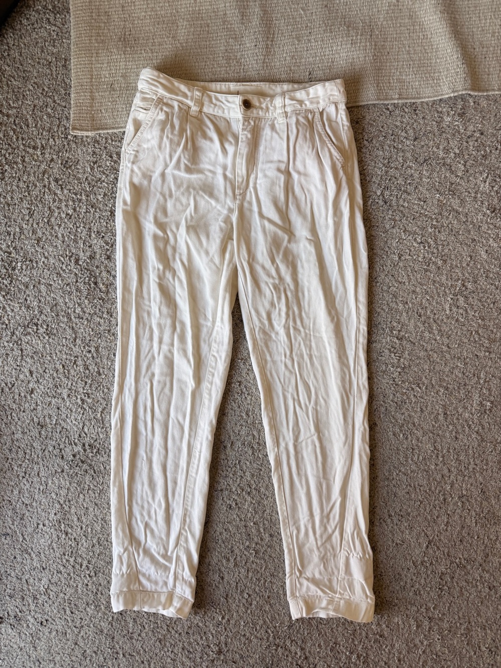 Anthropologie Cream High-Rise Trouser Pants